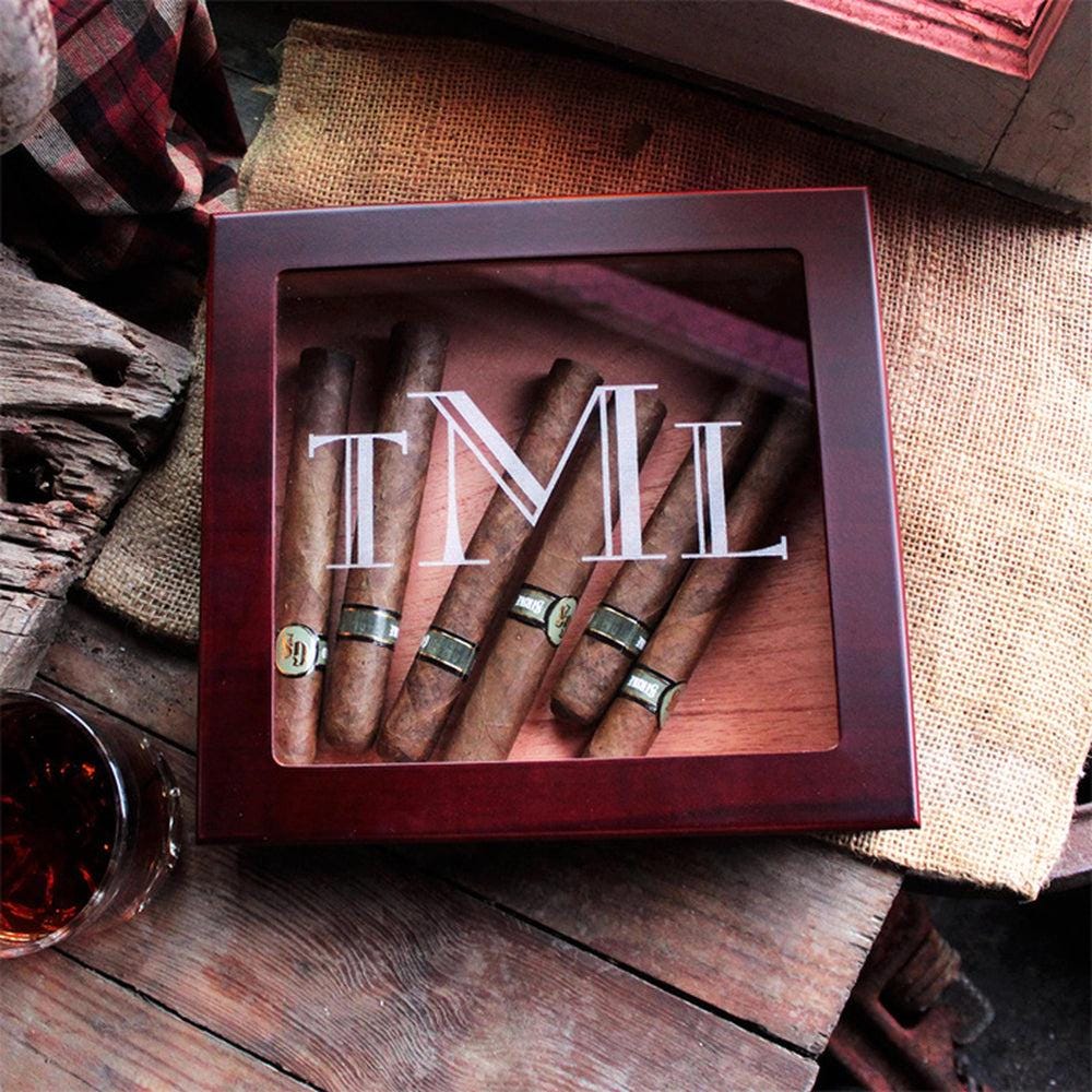 Cigar Humidor Custom Glass Personalized Gift for Dad or Grandpa