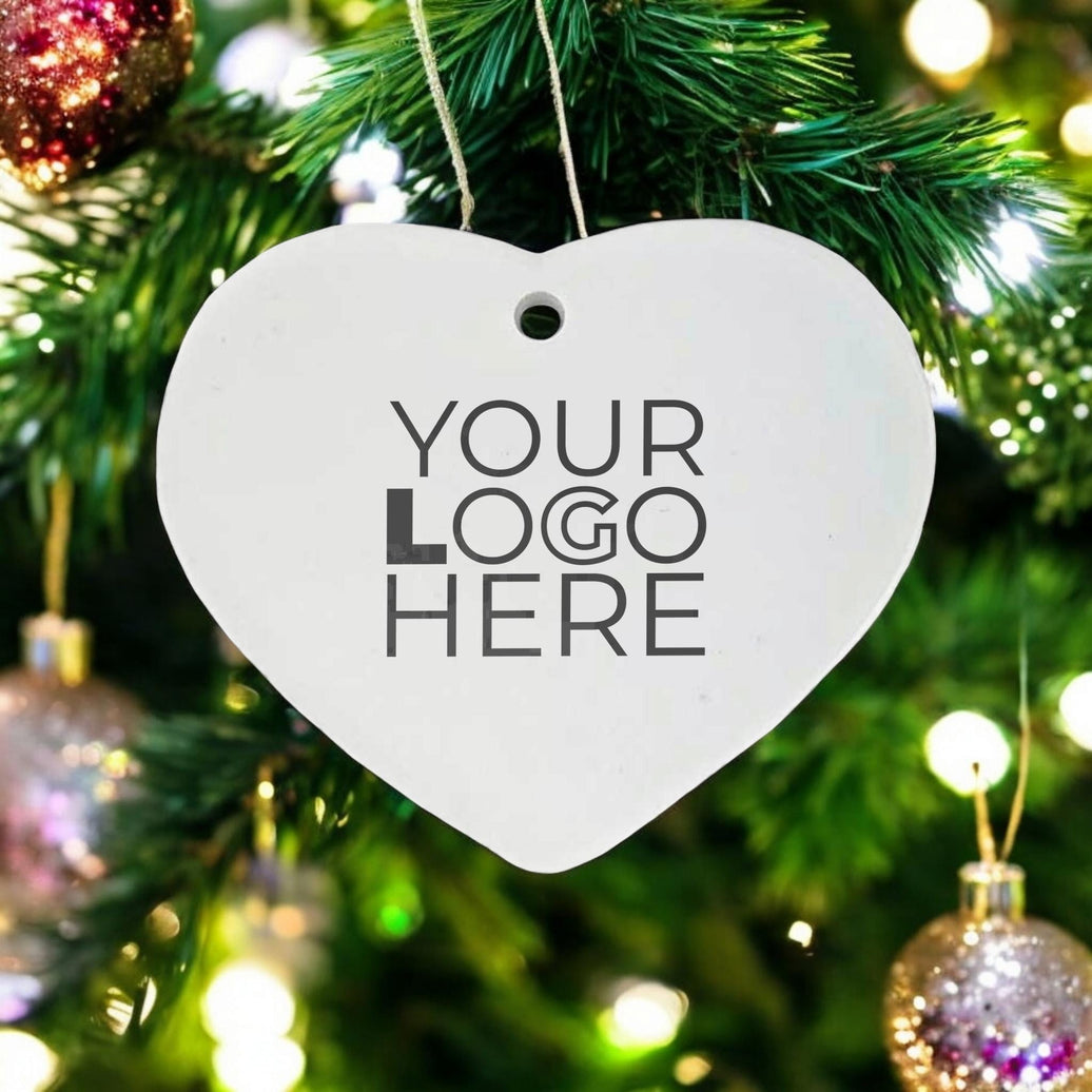 Custom Logo Ceramic Christmas Heart Ornament | Personalized Gifts & Bulk Wholesale Full Color Logo Design