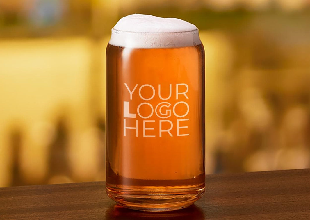 Beer Can Glass - Custom Logo Here, Personalized Corporate Gifts, Wholesale Bulk Laser Engraved Beer Mug for Clients & Promotions