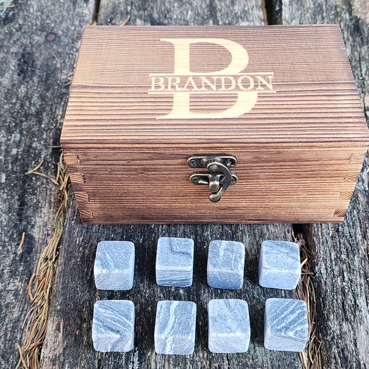 Personalized Square Whiskey Stones Wood Box Gift Set