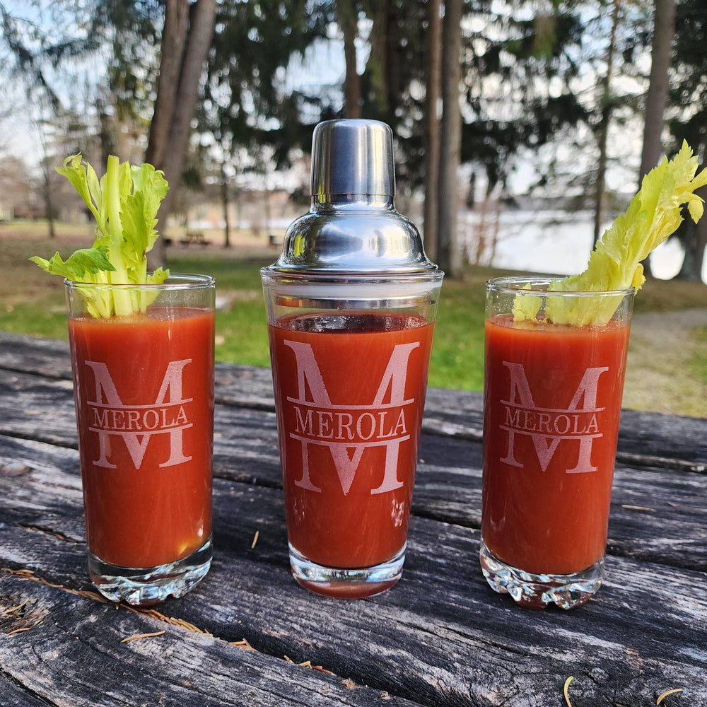 Custom Engraved Cocktail Shaker Set Highball Whiskey Glasses