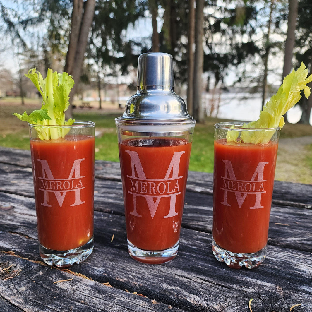 Custom Engraved Cocktail Shaker Set Highball Whiskey Glasses