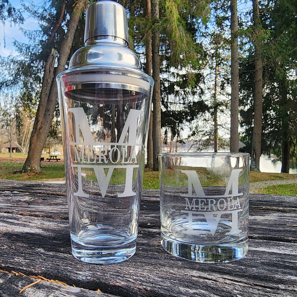 Custom Engraved Cocktail Shaker Set Highball Whiskey Glasses