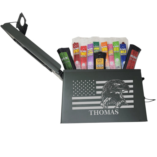 Ammo Can Gift Basket: Personalized Exotic Jerky Meat Sticks for Husband, Boyfriend Anniversary Groomsmen Gifts for Men