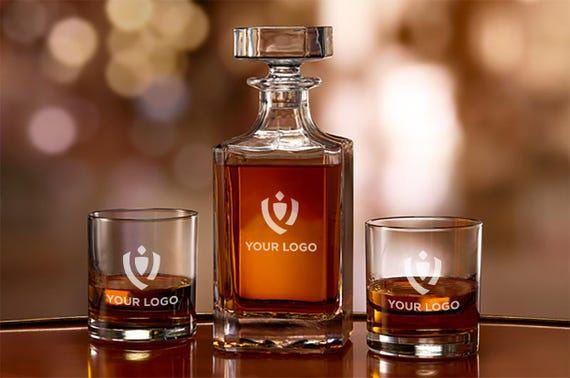 Whiskey Decanter Set - Custom Engraved Glasses for Gifts, Personalized Logo Design, Perfect for Clients & Bulk Orders