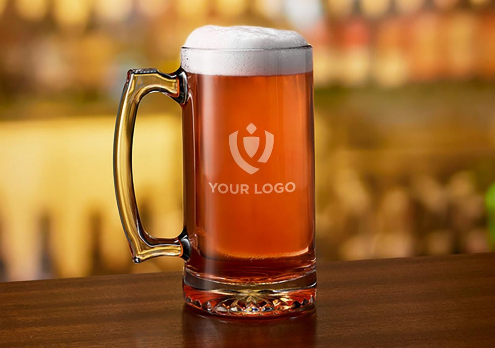 Custom Corporate Beer Mug - Personalized Logo Engraved Promotional Gifts for Clients, Wholesale Bulk Beer Glasses