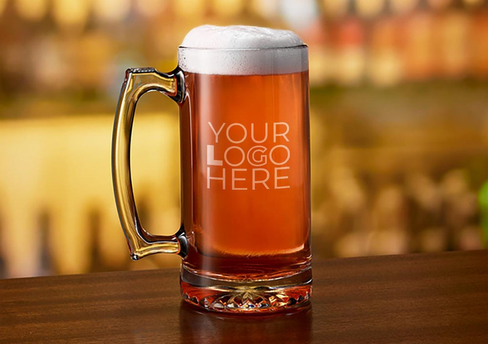 Custom Corporate Beer Mug - Personalized Logo Engraved Promotional Gifts for Clients, Wholesale Bulk Beer Glasses