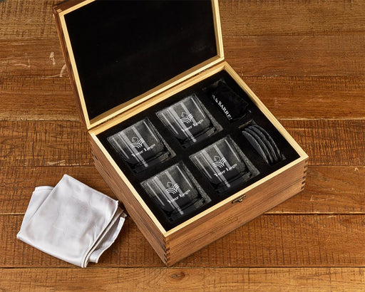 Whiskey Glass Set - Custom Engraved Set of 4 Glasses, Personalized Logo Design, Perfect for Clients & Wholesale Bulk Orders