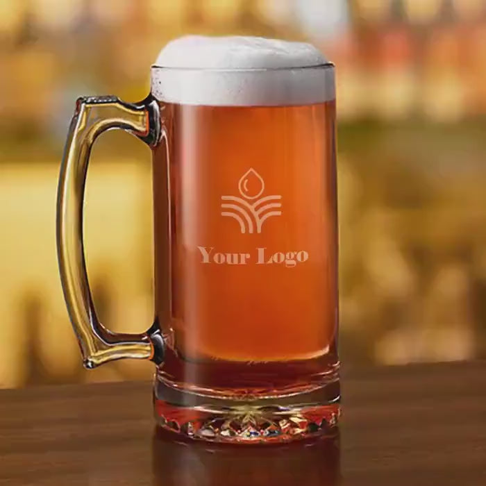 Custom Corporate Beer Mug - Personalized Logo Engraved Promotional Gifts for Clients, Wholesale Bulk Beer Glasses